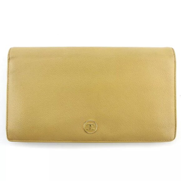 CHANEL wallet here button beige leather Authentic used L3185 - Picture 1 of 9